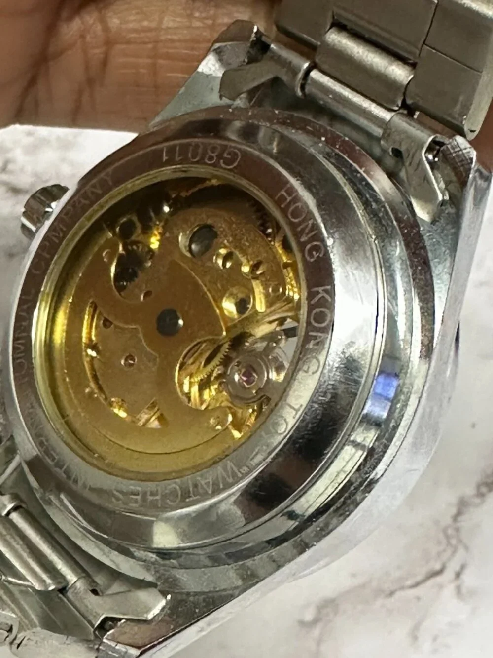 Fineatmatic Watch Men Silver Tone Skeleton Automatic Dial Mouse Ears 38MM 8.5